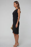 Black Bodycon One Shoulder Midi Work Dress with Slit