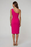 Black Bodycon One Shoulder Midi Work Dress with Slit