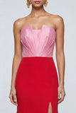 Strapless Mermaid Pink and Red Long Formal Dress with Slit