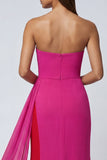 Fuchsia Mermaid Strapless Tulle Long Formal Dress with Sash