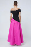 Fuchsia and Black A Line Off the Shoulder Ruffled Asymmetrical Formal Dress