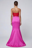 Fuchsia and Red Mermaid Strapless Long  Formal Dress with Bow