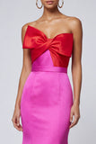 Fuchsia and Red Mermaid Strapless Long  Formal Dress with Bow