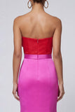 Fuchsia and Red Mermaid Strapless Long  Formal Dress with Bow
