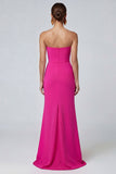 Fuchsia and Red Color Block Strapless Mermaid Ruched Long Formal Dress