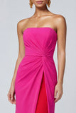Fuchsia and Red Color Block Strapless Mermaid Ruched Long Formal Dress