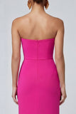 Fuchsia and Red Color Block Strapless Mermaid Ruched Long Formal Dress