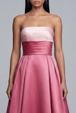 Strapless A Line Pink Long Formal Dress