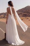 Spaghetti Straps A Line Ivory Maxi Beach Wedding Dress with Slit