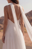 Spaghetti Straps A Line Ivory Maxi Beach Wedding Dress with Slit