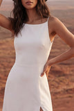 Spaghetti Straps Sheath Ivory Maxi Beach Wedding Dress