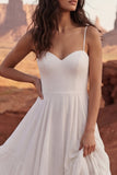 Ivory A Line Ruffled Long Boho Wedding Dress with Slit