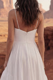 Ivory A Line Ruffled Long Boho Wedding Dress with Slit