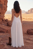 Halter Ivory A Line Ruffled Long Boho Wedding Dress with Slit
