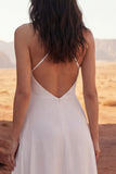 Halter Ivory A Line Ruffled Long Boho Wedding Dress with Slit