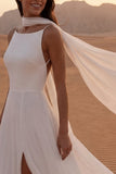 Ivory A Line Spaghetti Straps Long Boho Wedding Dress with Scarf