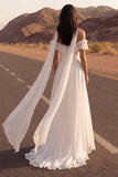 Ivory Neck Scarf A Line Ruffled Chiffon Beach Wedding Dress