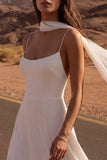 Ivory Spaghetti Straps A Line Long Beach Bridal Dress with Slit