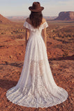 Floral Ivory A Line High Low Boho Wedding Dress