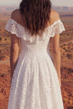 Floral Ivory A Line High Low Boho Wedding Dress
