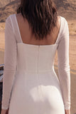 Ivory Sheath Square Neck Long Beach Wedding Dress with Slit