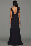 Black Sheath V-Neck Ruffled Long Formal Dress with Slit
