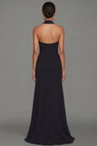 Black Sheath Halter Neck Ruffled Cut Out Long Formal Dress with Slit