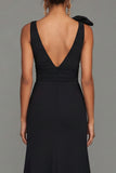 Black Sheath V-Neck Long Formal Dress with Bow