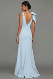 Dark Green Sheath V-Neck Ruffled Ruched Long Formal Dress with Slit