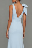 Dark Green Sheath V-Neck Ruffled Ruched Long Formal Dress with Slit