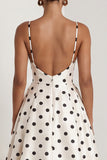 A-Line Satin Black White Dots Spaghetti Straps Long Formal Dress