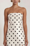 A-Line Satin Black White Dots Strapless Long Formal Dress with Slit