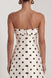 A-Line Satin Black White Dots Strapless Long Formal Dress with Slit