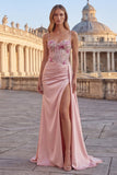 Pink Sheath Floral Ruched Corset Long Prom Dress with Side Cape