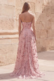 Blush Sequin A Line Strapless Long Prom Dress with Slit