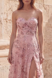 Blush Sequin A Line Strapless Long Prom Dress with Slit