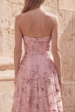 Blush Sequin A Line Strapless Long Prom Dress with Slit