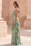 Sage Green Mermaid Sequin Ruffled Long Prom Dress