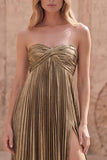 Dark Gold A-Line Sweetheart Ruched Sleeveless Long Prom Dress with Slit