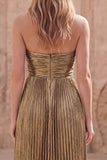 Dark Gold A-Line Sweetheart Ruched Sleeveless Long Prom Dress with Slit