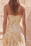 Yellow Flower Mermaid Sweetheart Hollow Ruffled Tiered Long Prom Dress