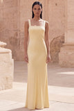 Yellow Spaghetti Straps Sheath Sleeveless Long Satin Dress