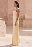 Yellow Spaghetti Straps Sheath Sleeveless Long Satin Dress