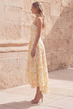 Yellow A-Line Sweetheart Midi Floral Dress with Appliques