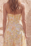 Yellow A-Line Sweetheart Midi Floral Dress with Appliques