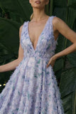 Light Purple Floral Asymmetrical A Line Backless Formal Dress