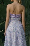 Light Purple Strapless Floral Asymmetrical A Line Formal Dress