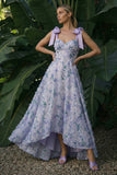 Light Purple Long Floral A Line Formal Dress with Bows