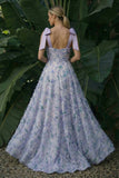 Light Purple Long Floral A Line Formal Dress with Bows