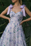 Light Purple Long Floral A Line Formal Dress with Bows